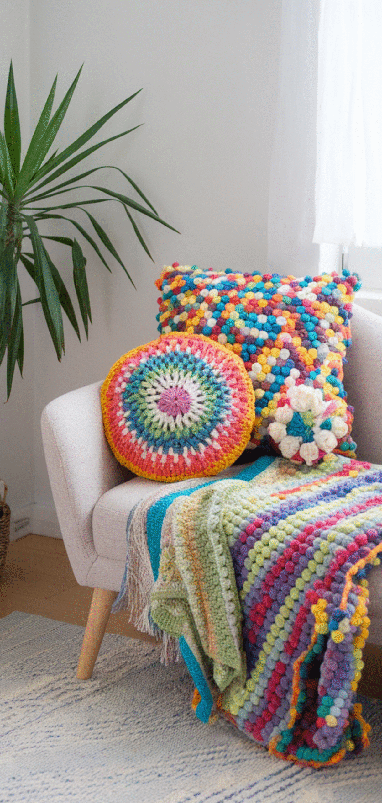 12 Beautiful Rainbow Bobble Crochet Blanket Ideas