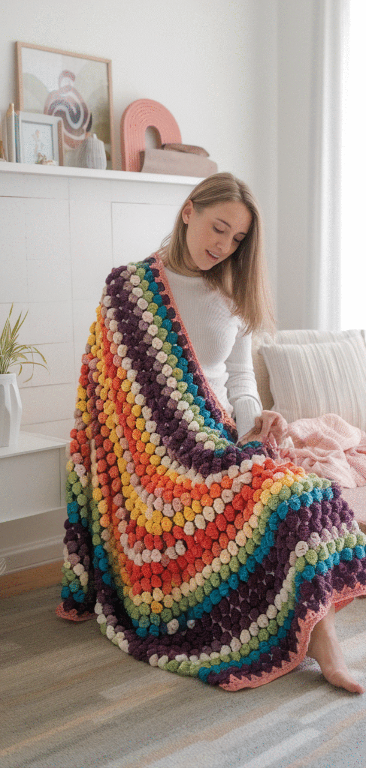 12 Beautiful Rainbow Bobble Crochet Blanket Ideas